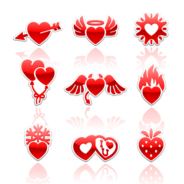9 Red Valentine's Day Stickers Set vector valentines stickers red love labels heart free download free day cupid balloons arrow   