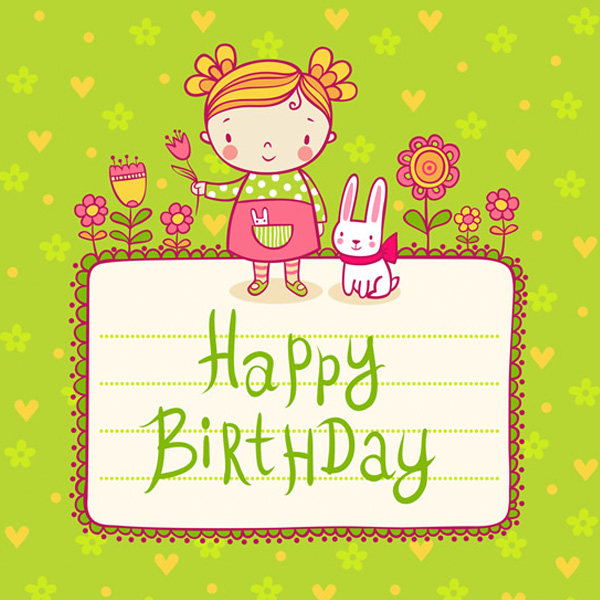 Cute Playmates Birthday Card & Pattern Set vector Play pattern girl free download free drawing children birthday card   