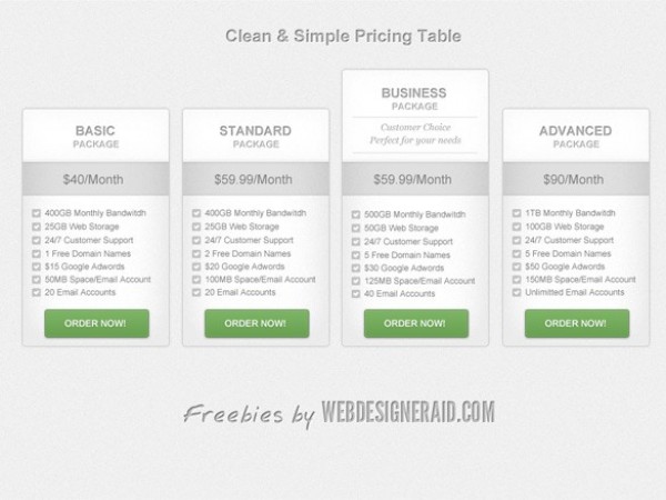 Clean Business Package Pricing Table PSD web unique ui elements ui stylish simple quality psd professional product table pricing table package original new modern light interface hi-res HD fresh free download free elements download detailed design creative clean business   
