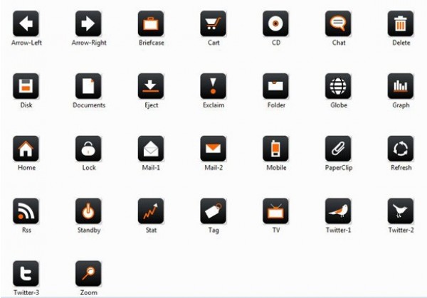 High Contrast Vibrant Icons Set PNG web unique ui elements ui twitter stylish social set rss quality png pack original orange new modern interface icons hi-res HD fresh free download free elements download detailed design creative contrast clean black   