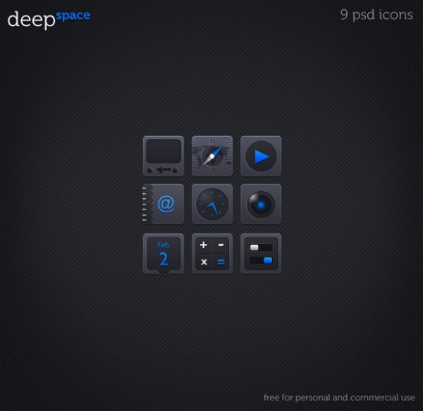 9 iPhone Inspired Deep Space Icons Set PSD web unique ui elements ui stylish square set quality psd original new modern mobile iphone interface icons hi-res HD fresh free download free elements download detailed design deep space creative clean blue black   