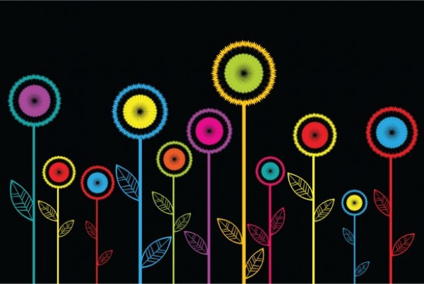 Colorful Abstract Row of Flowers Background web vector unique ui elements stylish simplistic row of flowers quality original new interface illustrator high quality hi-res HD graphic fresh free download free flowers floral elements drawings download detailed design creative colors colorful bright black background abstract   