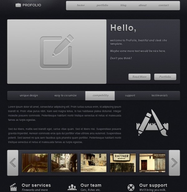 Modern Portfolio Theme 6 Pages PSD website webpage web unique ui elements ui stylish quality psd website psd post portfolio original new modern interface hi-res HD grey fresh free download free elements download detailed design dark creative contact clean blog   