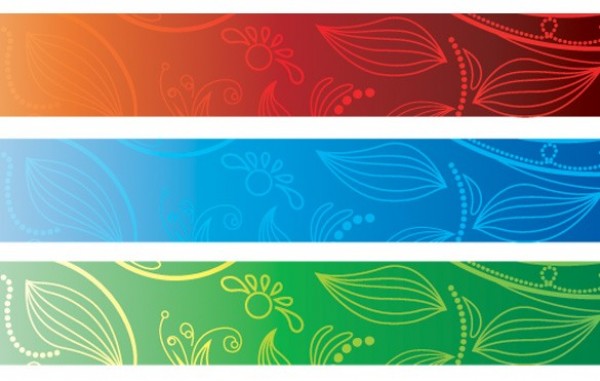 3 Colorful Floral Leaf Abstract Vector Banners web vector unique ui elements stylish red quality original new leaves leaf interface illustrator high quality hi-res header HD green graphic fresh free download free floral eps elements download detailed design creative blue banner abstract   