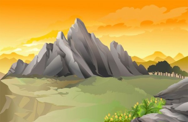 Mountain Sunset Scene Vector Background web vector unique ui elements sunset stylish stone scene rock quality original new mountains landscape interface illustrator high quality hi-res HD graphic fresh free download free eps elements download detailed design creative country cliffs background art   