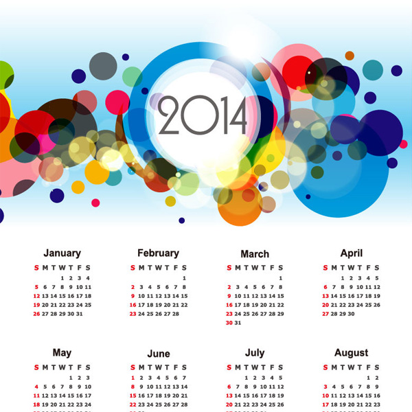 Colorful Circles Abstract 2014 Calendar year vector free download free colorful circles calendar bubbles bokeh abstract 2014 calendar   