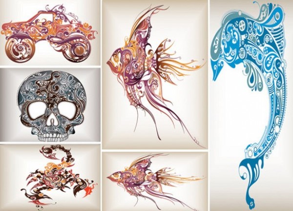 Abstract Design Vectors Fish Scorpion Truck web vector unique ultimate ui elements truck stylish skull scorpion quality pack original new modern interface illustration high quality high detail hi-res HD graphic fresh free download free fish elements download detailed design creative abstract   