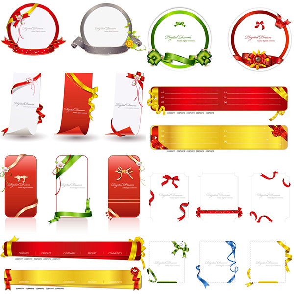 20 Ribbon Pack Vector Cards Banners Messages wrapped vector ribbon red message free download free decorated circle card banners   