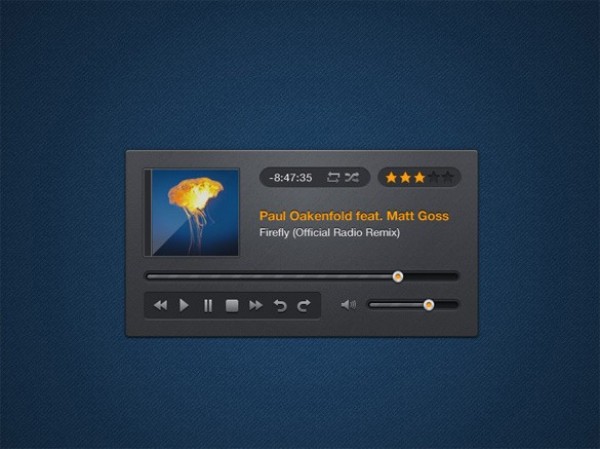 Dark Music Player with Cover Display PSD web unique ui elements ui stylish simple quality psd player original new music player music modern interface hi-res HD grey fresh free download free elements download detailed design dark creative clean   