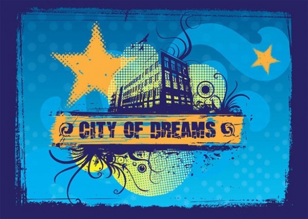 Grungy City of Dreams Abstract Vector Background web vector urban unique ui elements text swirls stylish stars quality paint stroke original new interface illustrator high quality hi-res HD grungy grunge graphic fresh free download free frame floral eps elements download detailed design creative city of dreams city building background   
