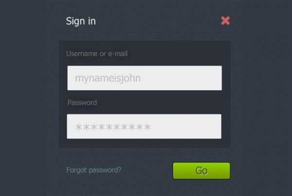 Cool Dark Minimal Web Sign-in Form PSD web unique ui elements ui stylish signin sign-in quality psd original new modern minimal login interface hi-res HD fresh free download free form elements download detailed design dark creative clean box   