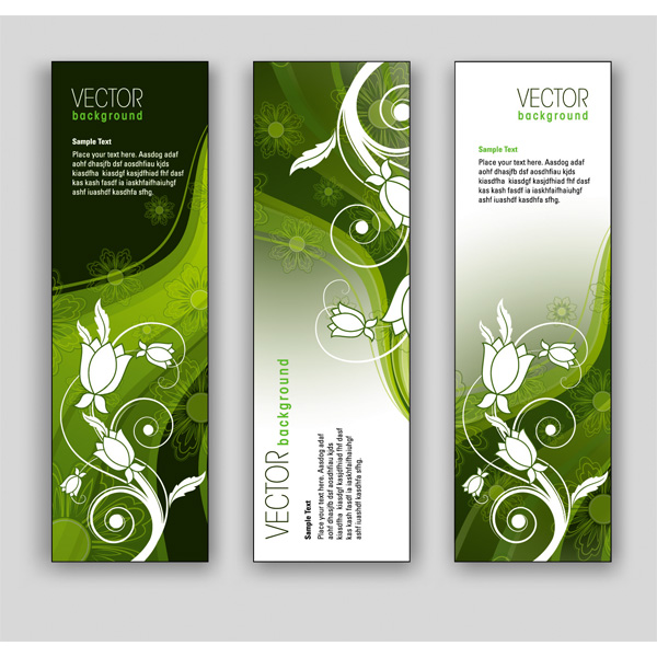 3 Green Nature Floral Abstract Banners Set web vector unique ui elements stylish set quality original new nature leaves interface illustrator high quality hi-res headers HD green floral banners green graphic fresh free download free floral eps elements ecology eco download detailed design creative banners abstract   