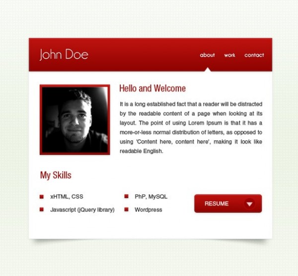 3 Small Red vCard Webpages PSD work website webpage web vcard website vcard unique ui elements ui stylish small simple resume red quality profile portfolio original new modern interface hi-res HD fresh free download free elements download detailed design creative contact page clean about   