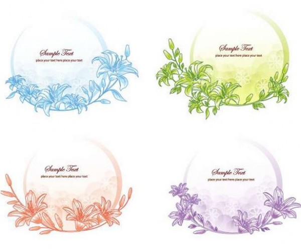 4 Sweet Round Floral Frames Vector Set web vector unique ui elements stylish round floral frames round quality original new lilies interface illustrator high quality hi-res HD green graphic fresh free download free frames flowers floral eps elements download detailed design creative circular blue background   