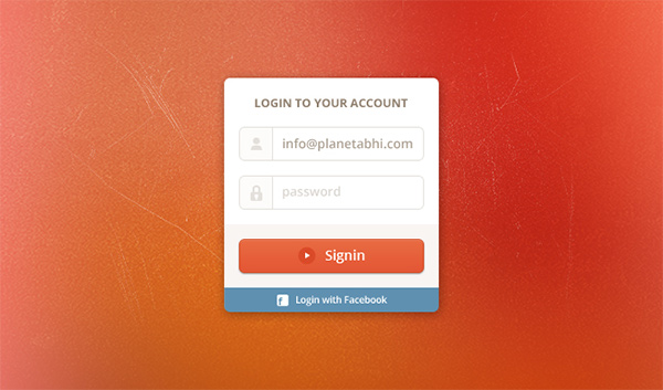 Subtle Login Form with Big Orange Button social login signin sign-in minimal login free form field box   