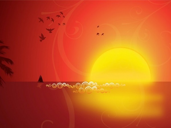 Glorious Seaside Sunset Abstract Background web vector unique ui elements tropics tropical sunset stylish seaside sea sailboat quality original orange ocean new interface illustrator high quality hi-res HD graphic fresh free download free elements download detailed design creative bright birds background ai   