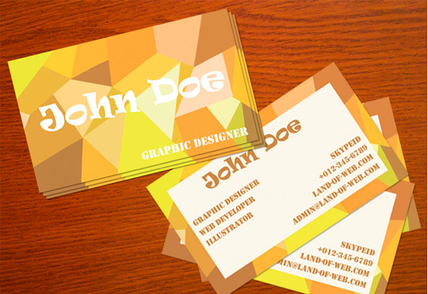 Polygonal Business Card Template Set PSD web unique ui elements ui template stylish set quality psd print ready polygonal original orange new modern interface hi-res HD geometric front fresh free download free elements download detailed design creative clean business card back abstract   
