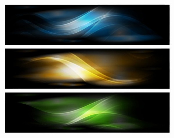 3 Colorful Glow Wave Abstract Banners Set yellow web wave vector unique ui elements stylish set quality original new interface illustrator high quality hi-res HD green graphic glow fresh free download free eps elements download detailed design creative colors colorful blue banners abstract banner abstract   