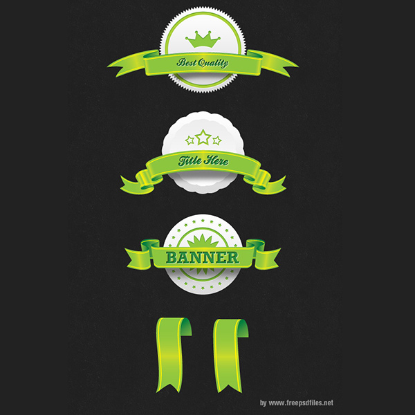 4 Badges with Satin Ribbons Interface Set white badges stars ribbons retro green free download free curled crown banners badges award   