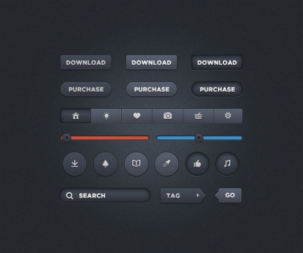 Crisp Dark Web UI Elements Kit PSD web elements set web elements kit web unique ui set ui kit ui elements ui tooltip tag stylish sliders set search field round icons set quality psd original new navigation menu navigation modern menu kit interface icons hi-res HD fresh free download free elements download detailed design dark ui kit dark creative clean buttons bar   