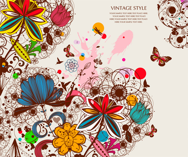 Colorful Vintage Floral Art Background vintage vector free download free floral art floral butterflies background art abstract   