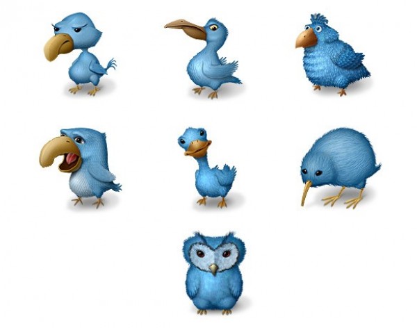 7 Character Twitter Birds Social Icons Set PNG web unique ui elements ui ugly twitter stylish social quality original new networking modern media interface hi-res HD fresh free download free elements download different detailed design creative clean character blue bird   