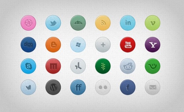 24 Round Textured Social Media Icons Set PSD 6716 web unique ui elements ui textured stylish social simple set quality psd pack original new networking modern media interface icons hi-res HD fresh free download free elements download detailed design creative clean bookmarking   