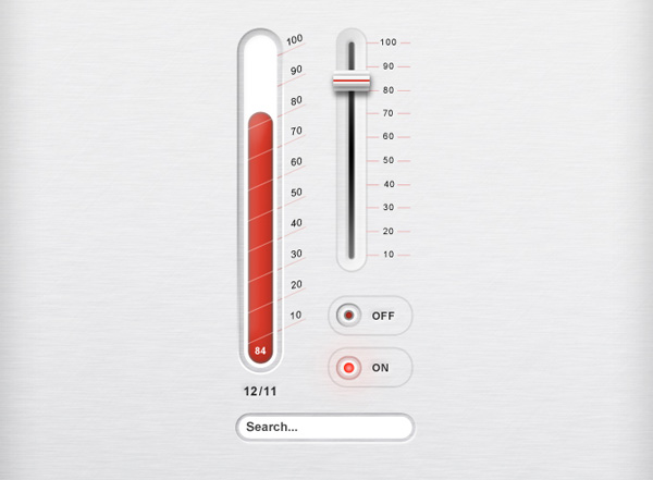 Brushed Aluminum UI Elements Kit vertical ui kit ui elements switches slider selector search field. set progress bar on off knob free download free download   