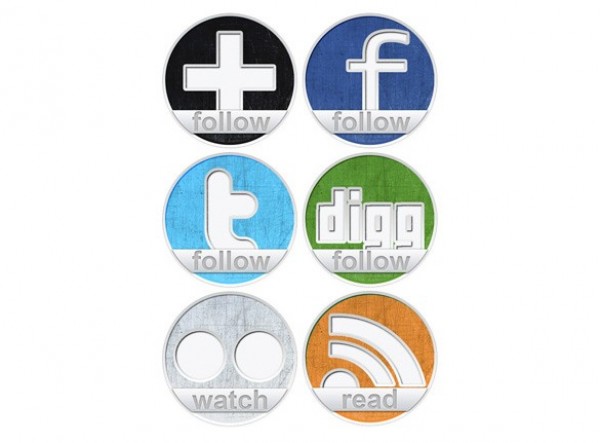 Round Grunge Social Media Icons Set PNG web unique ui elements ui twitter stylish rss quality original new modern interface hi-res HD google fresh free download free flickr facebook elements download DIGG detailed design creative clean   