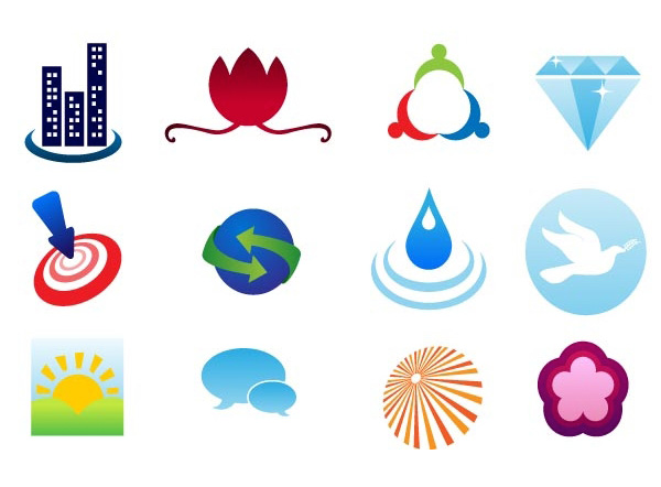 12 Mixed Logo Design Elements Vector Set water vector target sun lotus logotypes logos logo jewelry globe free download free dove building   