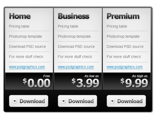 Black & White Pricing Table Template PSD web unique ui elements ui stylish simple quality psd pricing table template pricing table pricing box original new modern interface hi-res HD fresh free download free elements download detailed design creative clean black and white   