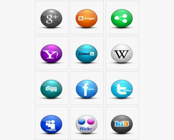 12 Glossy Round Social Media Icons Set PNG web unique ui elements ui stylish social icons social simple set round quality original orb new networking modern interface icon hi-res HD glossy fresh free download free elements download detailed design creative clean bookmarking ball   