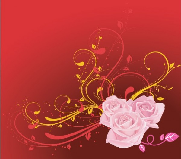 Pink Roses on Red Abstract Vector Background web vector unique swirls stylish roses red quality pink original illustrator high quality graphic fresh free download free flowers floral download design creative background ai   