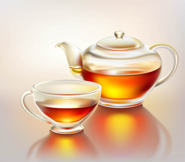 Realistic Glass Teapot and Cup Vector vector tea set teapot teacup realistic glass teapot glass cup free clear background   