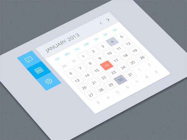 Flat Metro Style Calendar with Toolbar ui elements ui toolbar sidebar menu free download free flat calendar flat calendar blue   