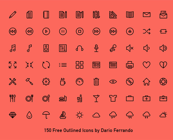 150 Simple Outline Web Icons Pack 950 ui elements ui set pack outline icons line icons icon font glyph free download free   