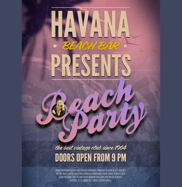 Eye Catching Beach Party Flyer Template PSD web unique ui elements ui tropical template stylish silhouette quality psd party flyer party original night club new modern interface hi-res HD fresh free download free flyer elements download disco detailed design creative club clean beach party   