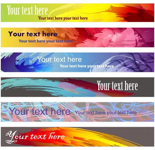 6 Colorful Brush Stroke Vector Banners Set web vector unique ui elements stylish quality original new interface illustrator high quality hi-res header HD graphic fresh free download free elements download detailed design creative colorful brush stroke banners banner   