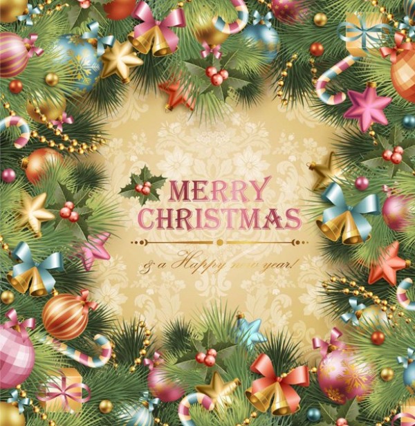 Decorated Wreath Christmas Card Background wreath web vector unique ui elements stylish quality pdf ornaments original new interface illustrator high quality hi-res HD graphic fresh free download free elements download detailed design creative christmas card background ai   