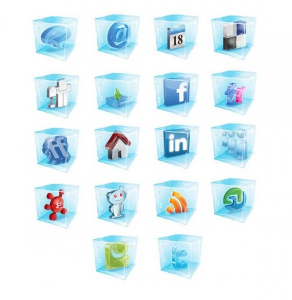 18 Clear Cubes Social Media Icons Set web vector unique ui elements stylish social icons social set quality original new networking media interface illustrator icons high quality hi-res HD graphic fresh free download free elements download detailed design cube creative bookmarking blue   