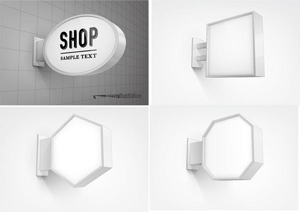 4 Wall Light Box Signs Vector Set wall vector sign light box free download free billboard advertising ads   