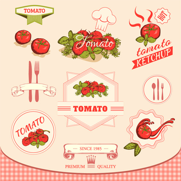 Chef Restaurant Tomato Elements Vector Set vector tomato menu labels kitchen illustrations icons free download free chef hat chef cartoon   