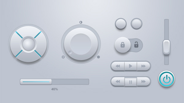 White Rounded Web Buttons UI Kit white volume vector ui set ui kit toggle slider shuttle set rounded round power player free download free buttons button   