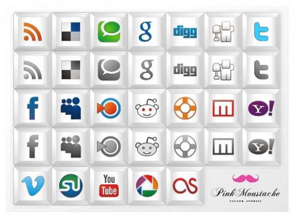 26 Vector Key Social Icons Set youtube yahoo vectors vector graphic vector unique twitter rss quality photoshop pack original modern key illustrator illustration icons high quality google fresh free vectors free download free facebook download creative ai   