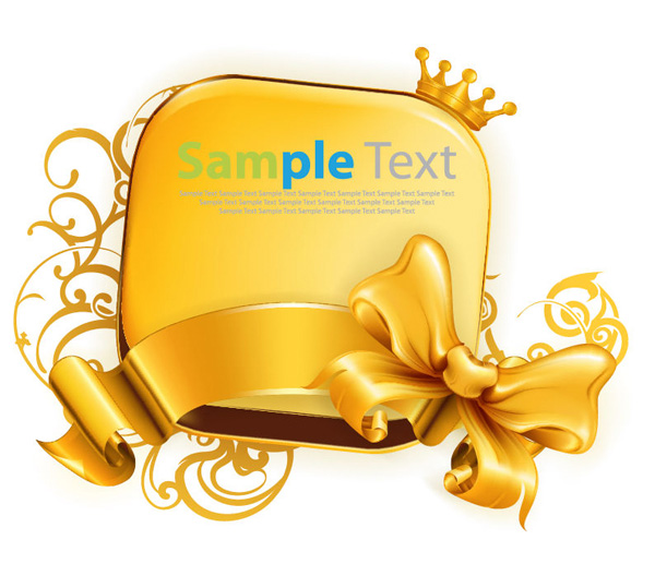 Gold Glossy Ribbon Label with Crown web vintage label vector unique ui elements stylish satin bow ribbon banner ribbon quality original new luxury interface illustrator high quality hi-res HD graphic golden crown golden gold label gold fresh free download free floral eps elements download detailed design crown creative bow   