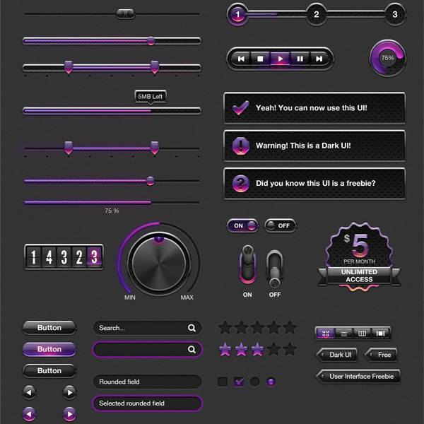 Iridescent Purple Web UI Elements Kit PSD web volume control view/grid bar unique ui set ui kit ui elements ui toggles tags switches stylish steps star rating sliders set selector sliders search field radio buttons quality purple ui kit purple psd elements psd progress bar player original new modern kit interface input fields hi-res HD fresh free download free elements download detailed design creative counter clean check boxes buttons badge alerts   