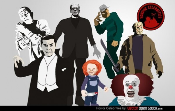 Horror Characters Vector Collection web vector unique ui elements stylish quality original new Mummy Jason interface illustrator horror high quality hi-res HD graphic fresh free download free Freddy Krueger Frankenstein elements Dracula download detailed design creative clown Chuckie character celebrity ai actors   