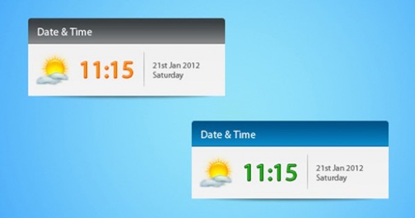 5 Fresh Date & Time Widget Interface PSD widget web weather unique ui elements ui time stylish set quality psd original new modern interface icon hi-res HD fresh free download free elements download detailed design date creative clean blue   