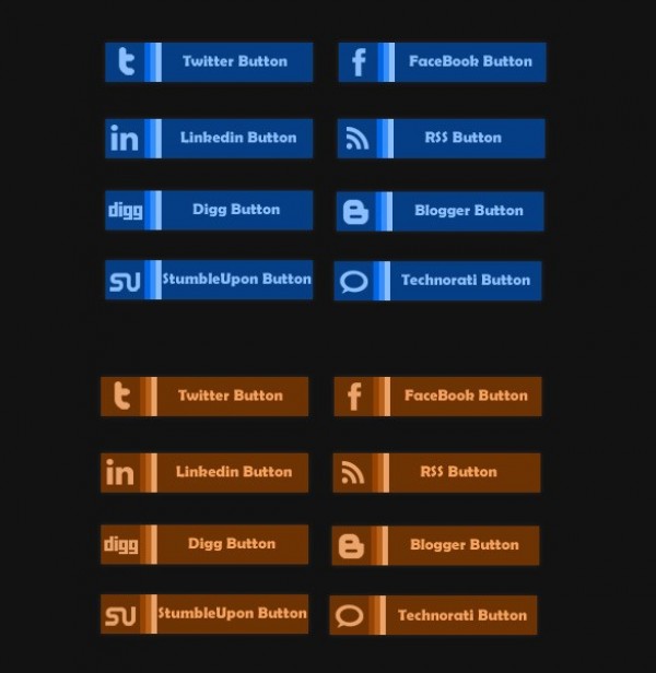 16 Custom Social Media Buttons Set PSD web unique ui elements ui stylish social set rust quality psd original new networking modern media interface hi-res HD fresh free download free elements download detailed design creative clean buttons brown bookmarking blue   