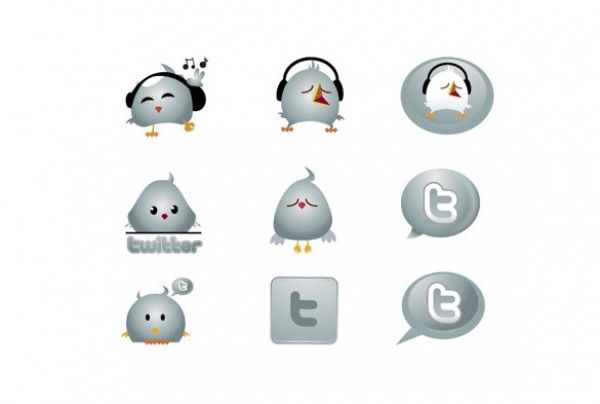 9 Cute Grey Twitter Birds & Bubbles Icon Set web unique ui elements ui twitter social icon twitter icons twitter bird twitter stylish social icons simple quality original new modern interface icon hi-res headphones HD fresh free download free elements download detailed design creative clean chrome chat bubble bird   